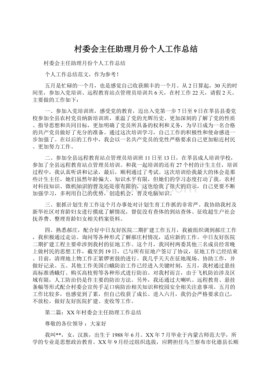 村委会主任助理月份个人工作总结Word格式文档下载.docx_第1页