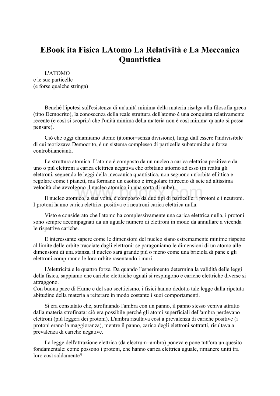 EBook ita FisicaLAtomo La Relatività e La Meccanica Quantistica.docx