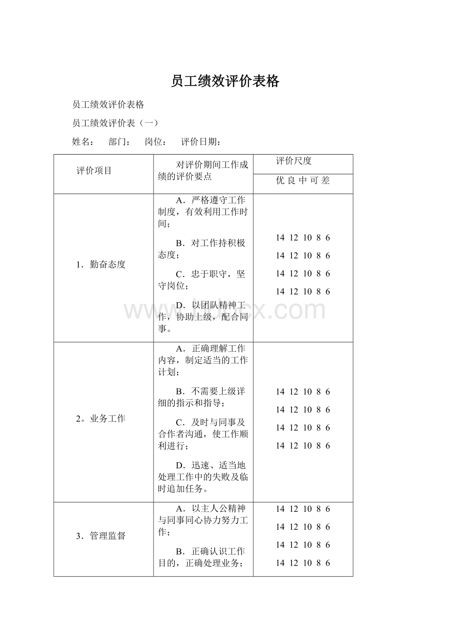 员工绩效评价表格.docx