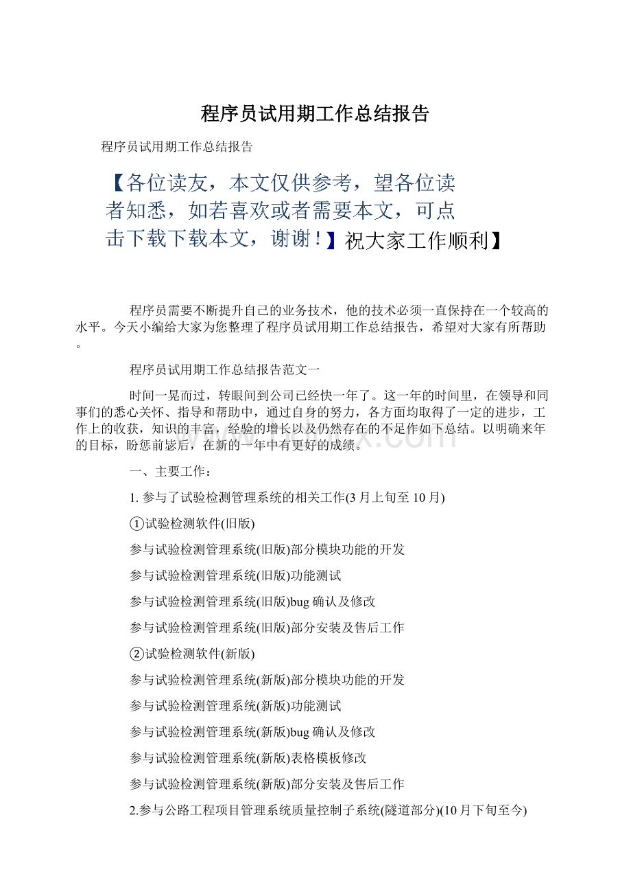 程序员试用期工作总结报告.docx