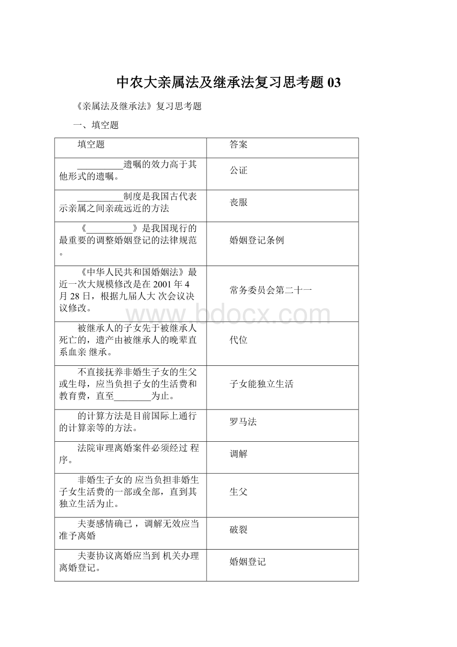 中农大亲属法及继承法复习思考题03.docx_第1页