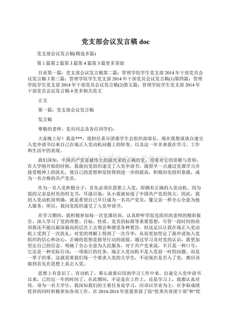 党支部会议发言稿doc文档格式.docx