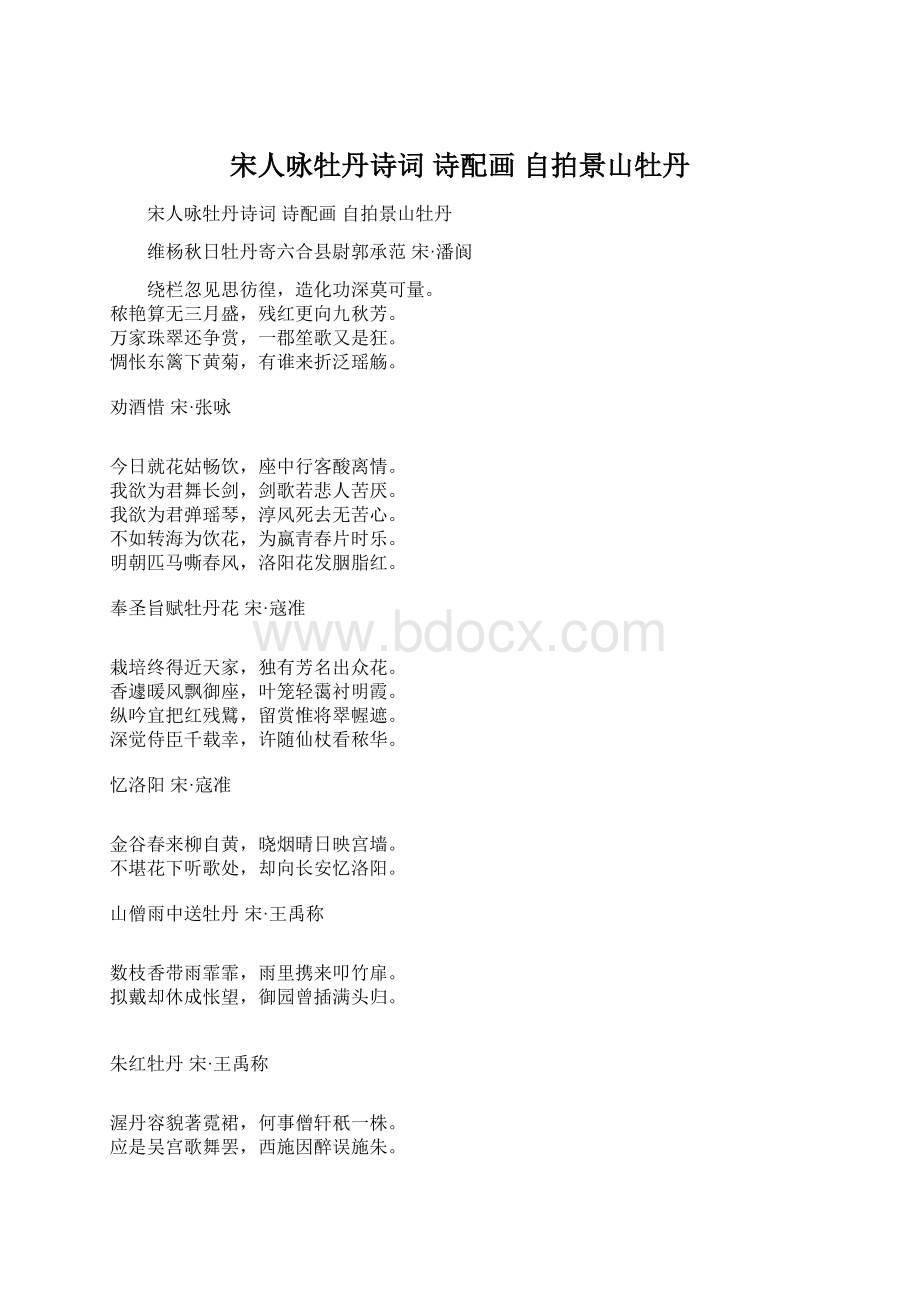 宋人咏牡丹诗词 诗配画 自拍景山牡丹Word格式文档下载.docx_第1页