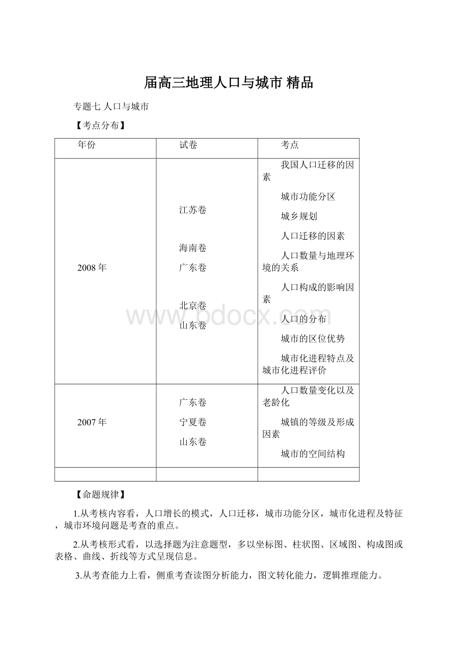 届高三地理人口与城市 精品.docx