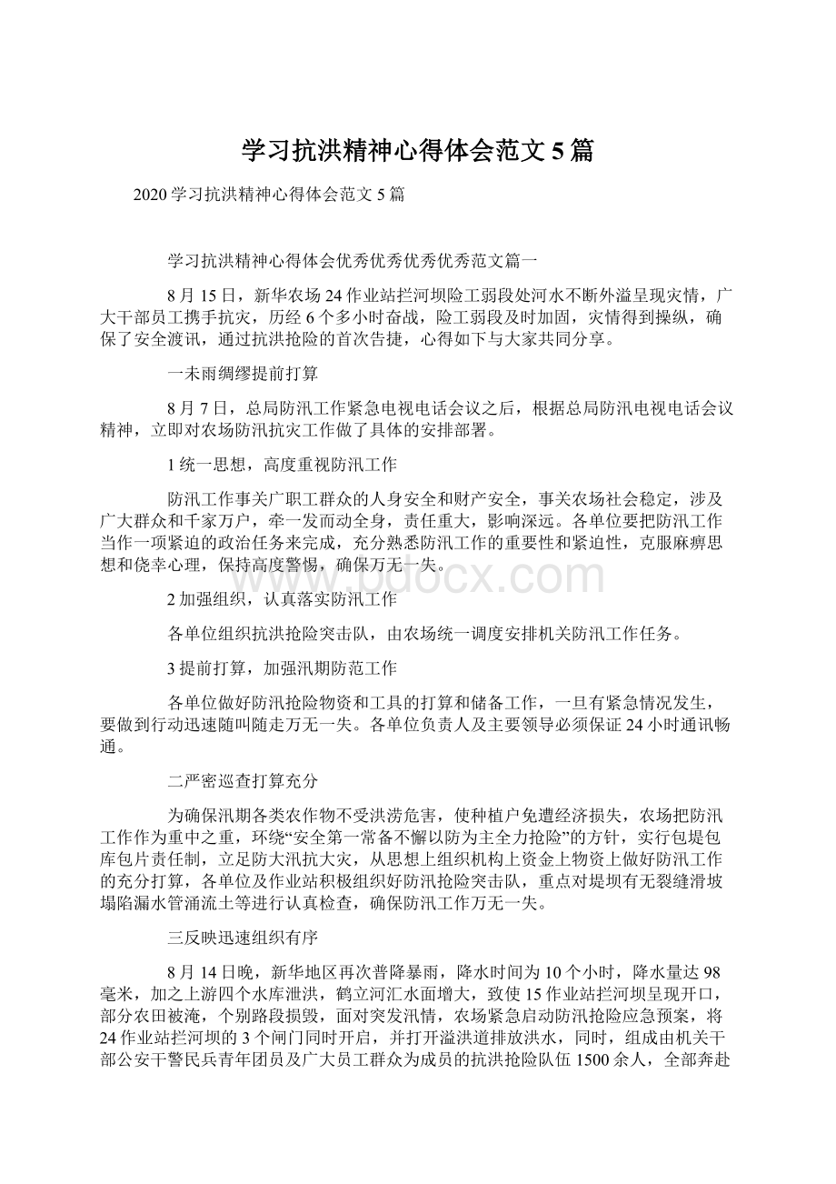 学习抗洪精神心得体会范文5篇.docx