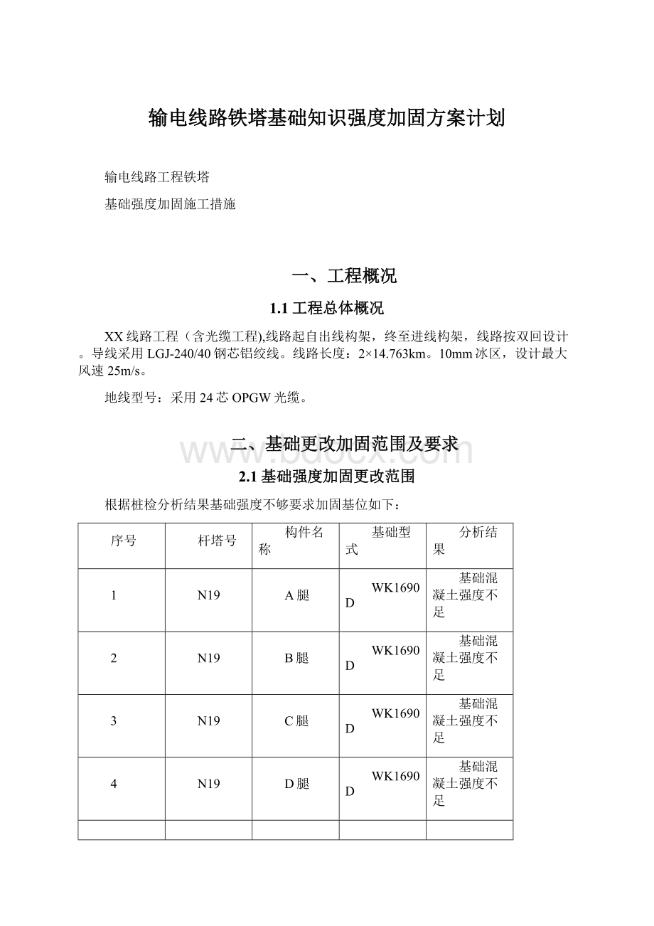 输电线路铁塔基础知识强度加固方案计划.docx_第1页