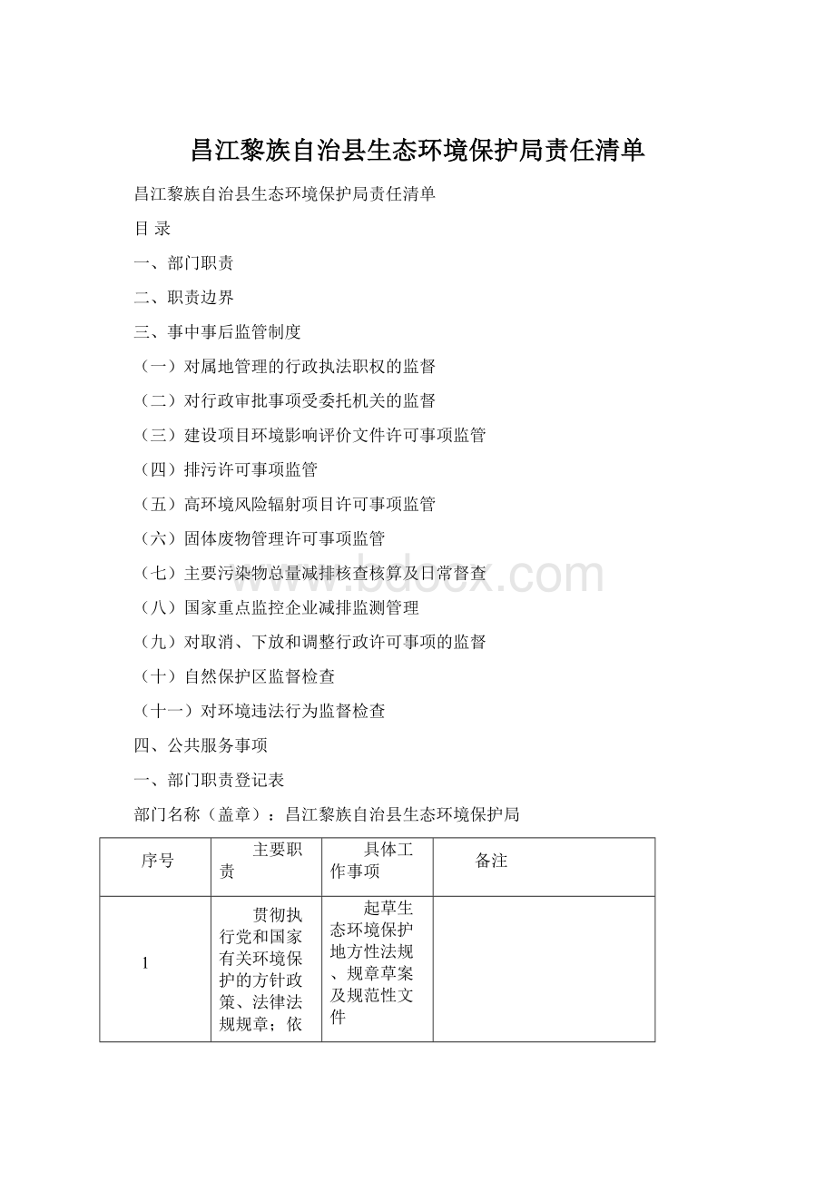 昌江黎族自治县生态环境保护局责任清单文档格式.docx_第1页