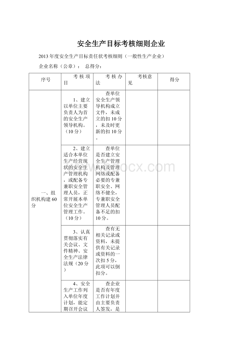 安全生产目标考核细则企业.docx