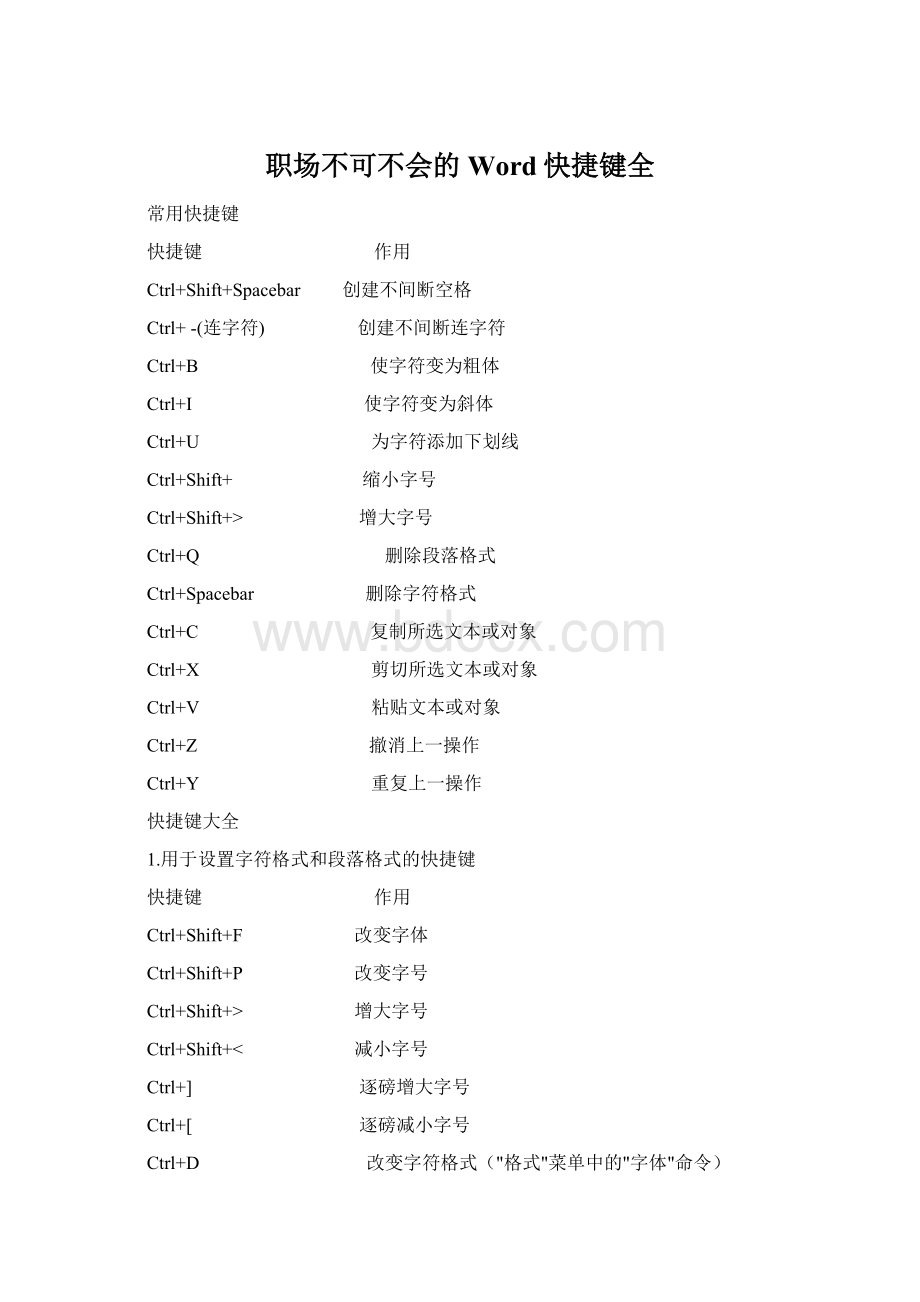 职场不可不会的Word快捷键全Word文件下载.docx_第1页