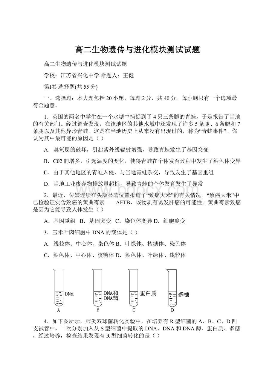 高二生物遗传与进化模块测试试题.docx_第1页