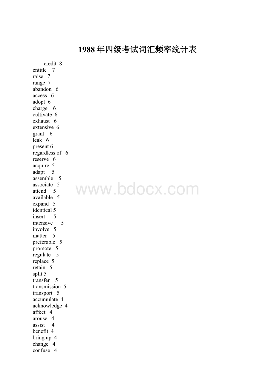 1988年四级考试词汇频率统计表.docx