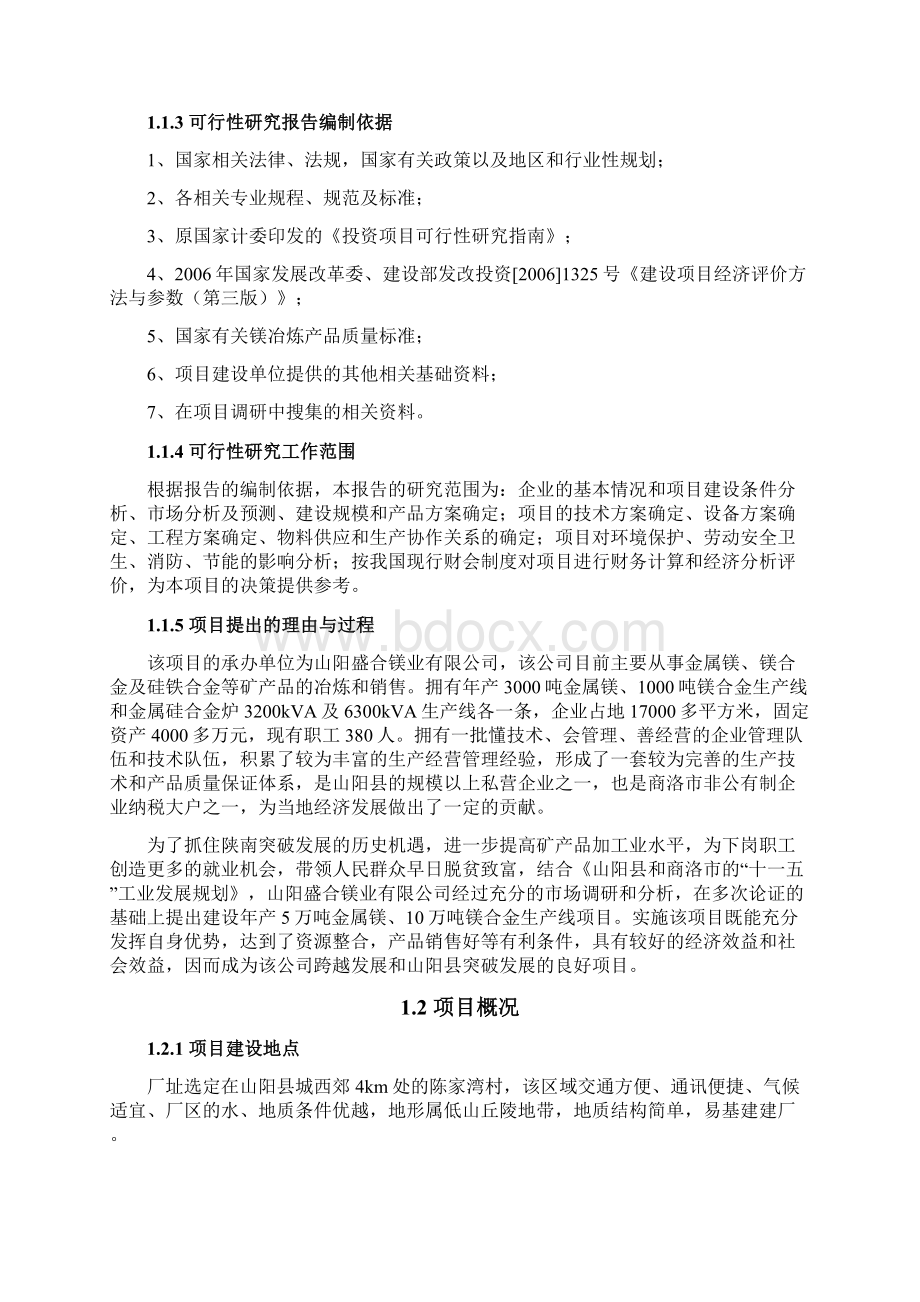 年产5万吨金属镁10万吨镁合金生产线建设项目可行性研究报告Word文档下载推荐.docx_第3页