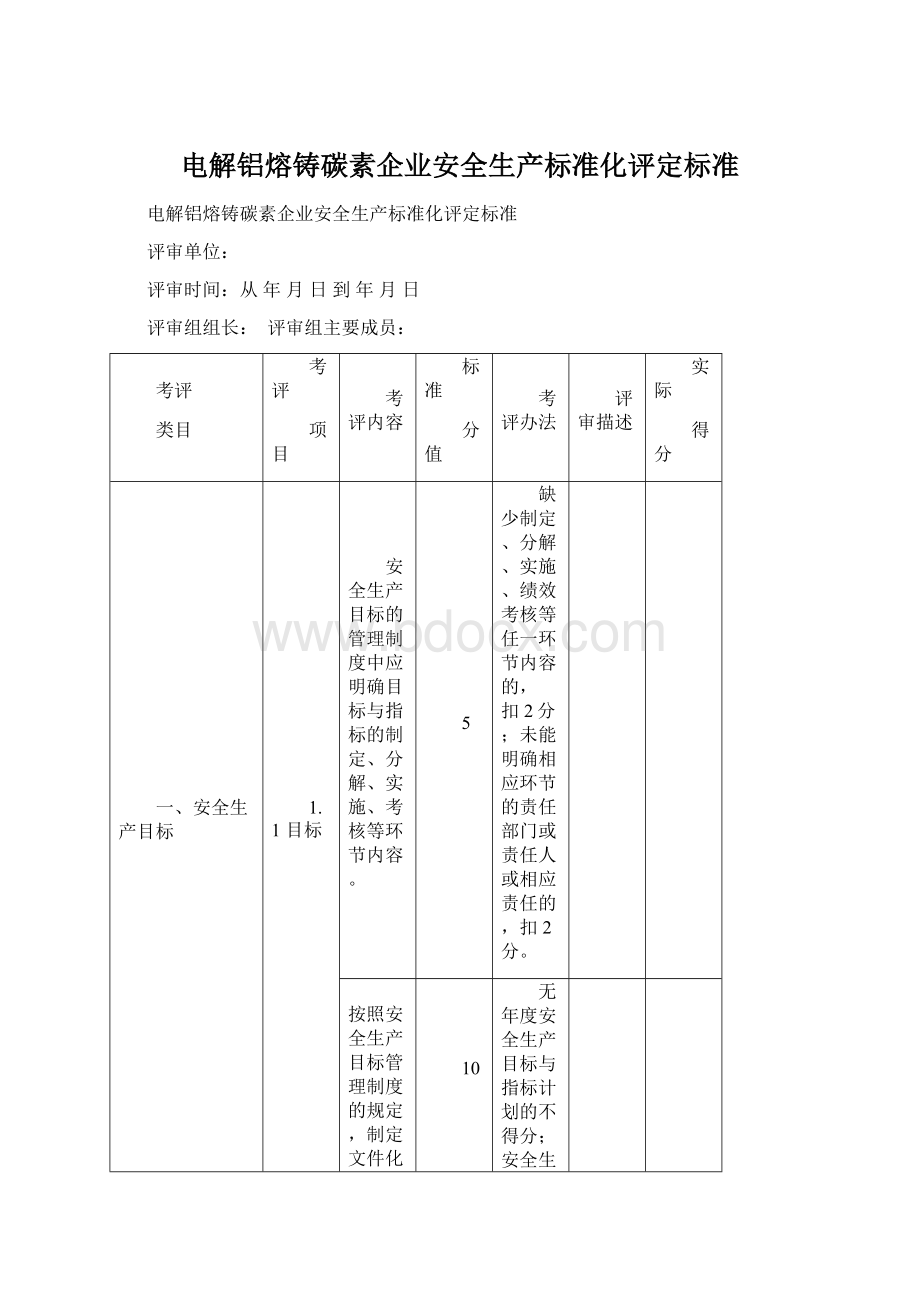 电解铝熔铸碳素企业安全生产标准化评定标准.docx_第1页