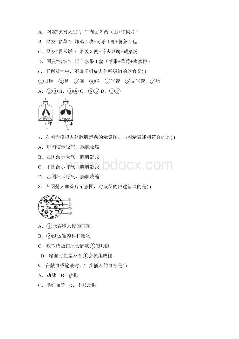 人教版七年级学年度第二学期期末生物试题及答案含两套题文档格式.docx_第2页