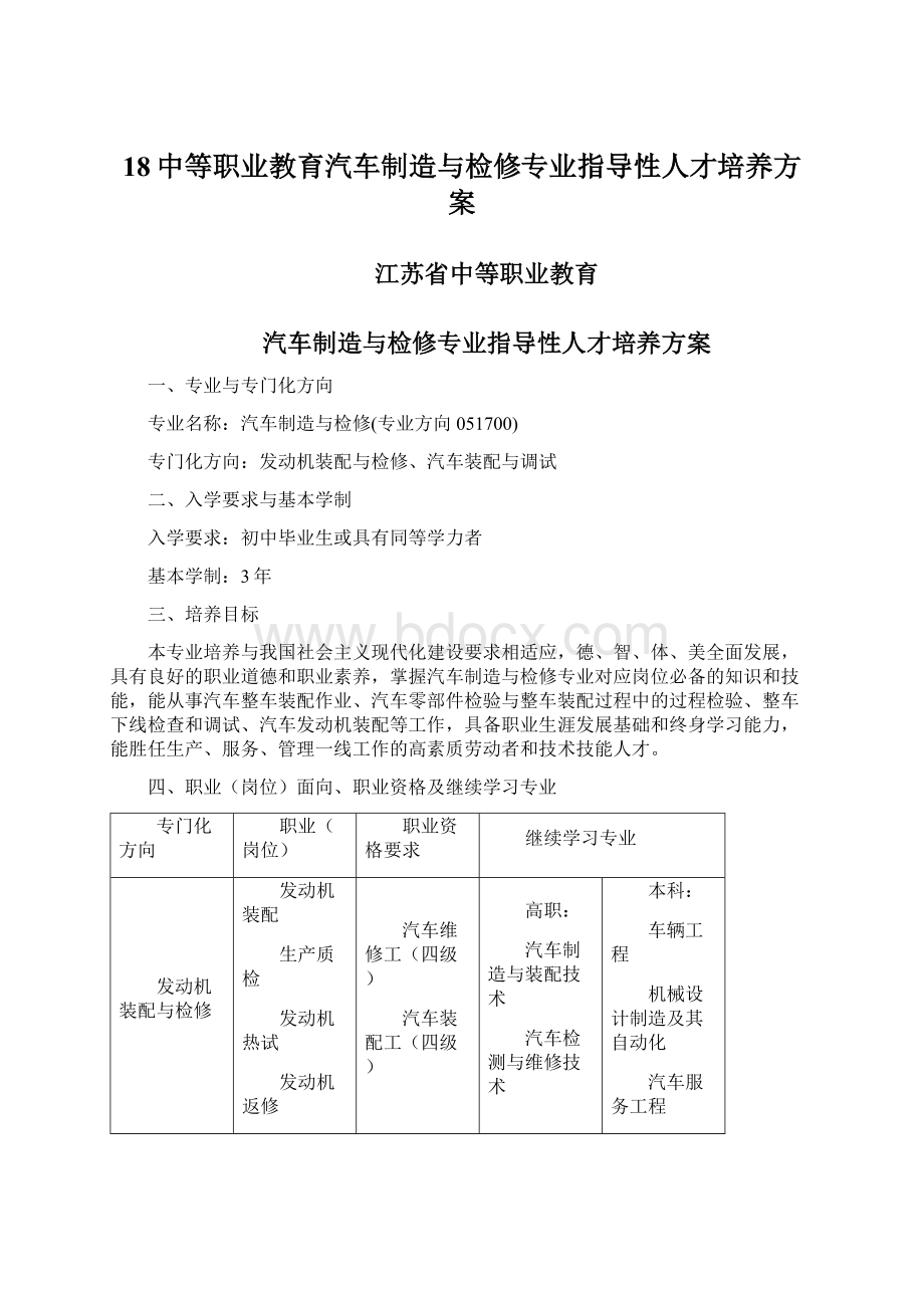 18中等职业教育汽车制造与检修专业指导性人才培养方案.docx_第1页