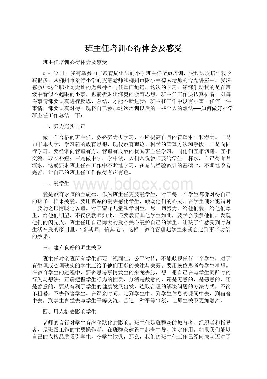 班主任培训心得体会及感受.docx