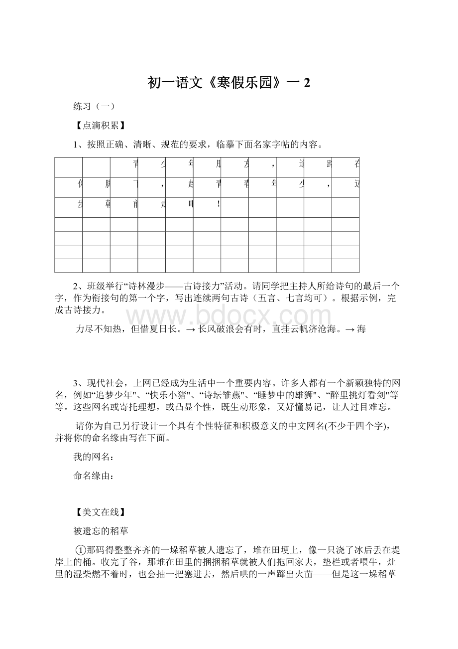 初一语文《寒假乐园》一 2.docx