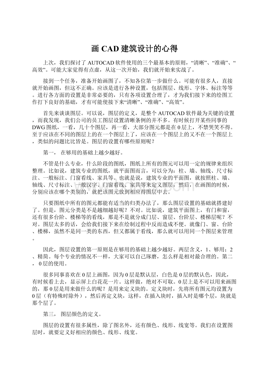 画CAD建筑设计的心得文档格式.docx_第1页