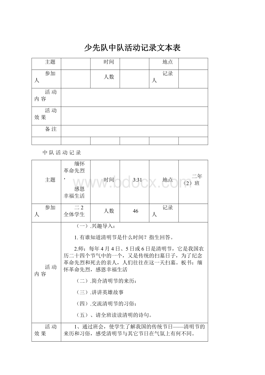 少先队中队活动记录文本表Word文档格式.docx_第1页