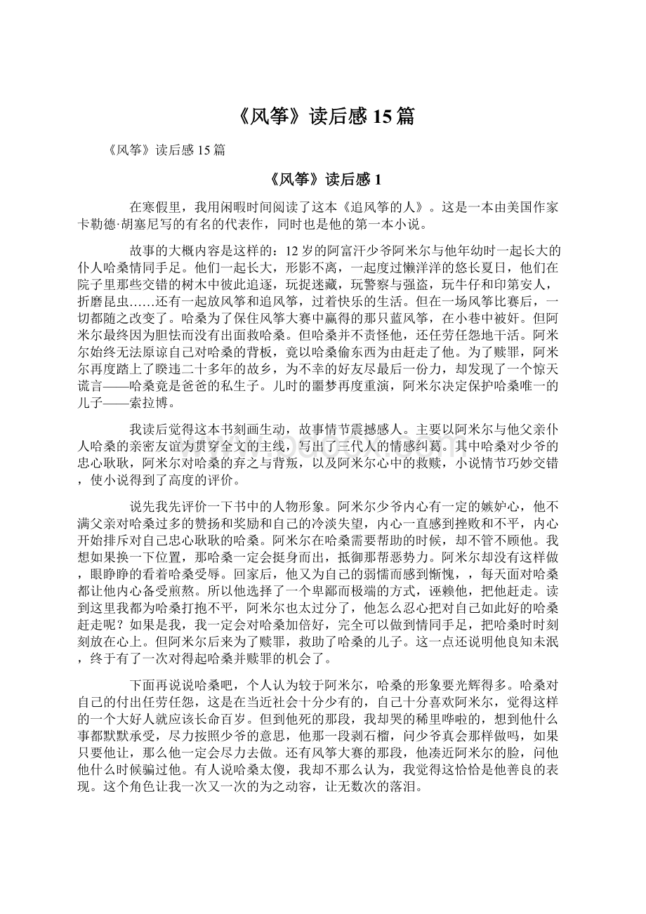 《风筝》读后感15篇文档格式.docx