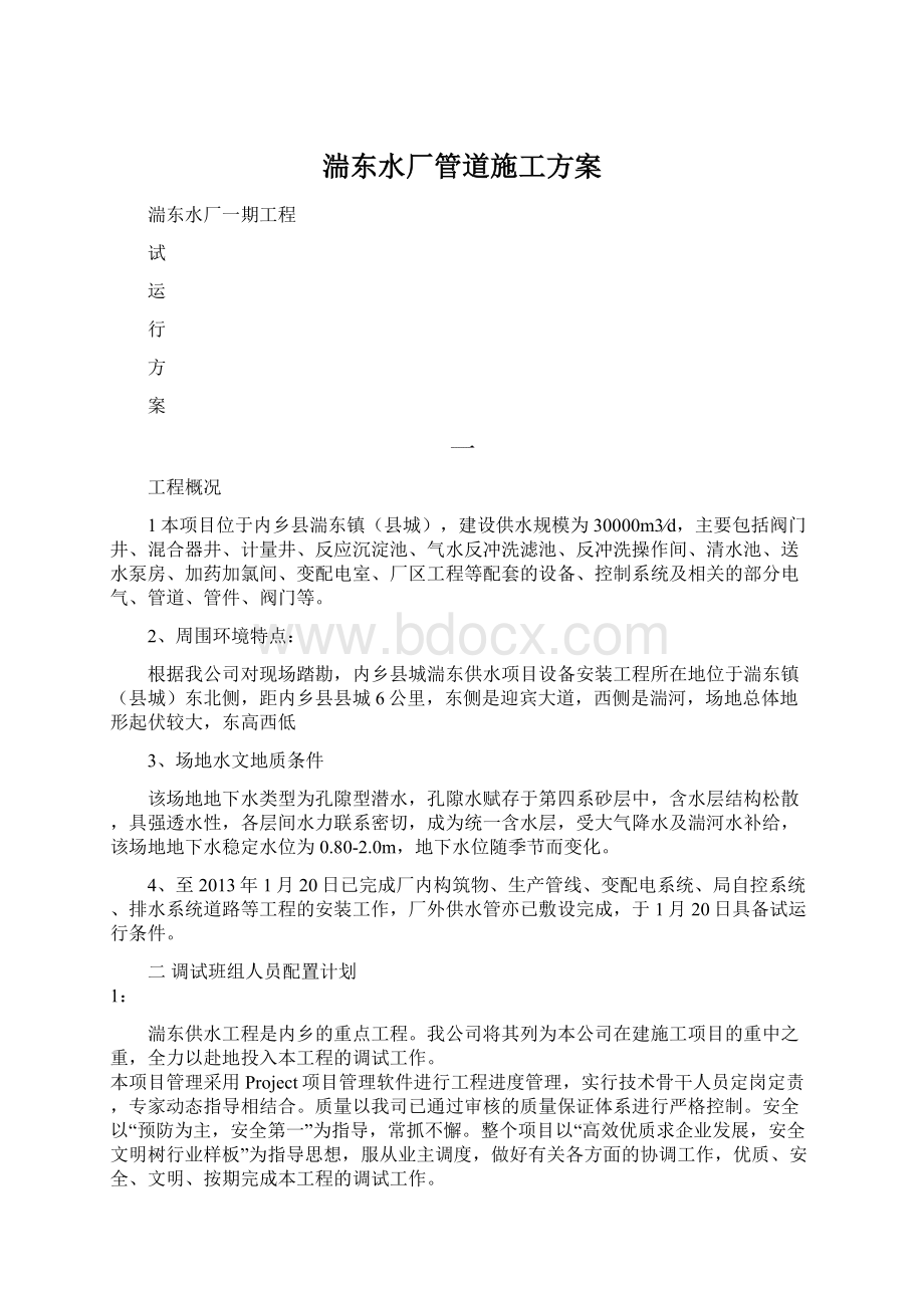 湍东水厂管道施工方案.docx