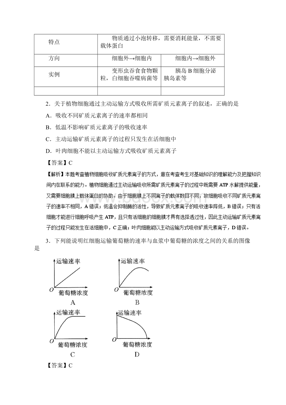 学年高中生物 第11周 物质跨膜运输的方式培优试题 新人教版必修1文档格式.docx_第2页