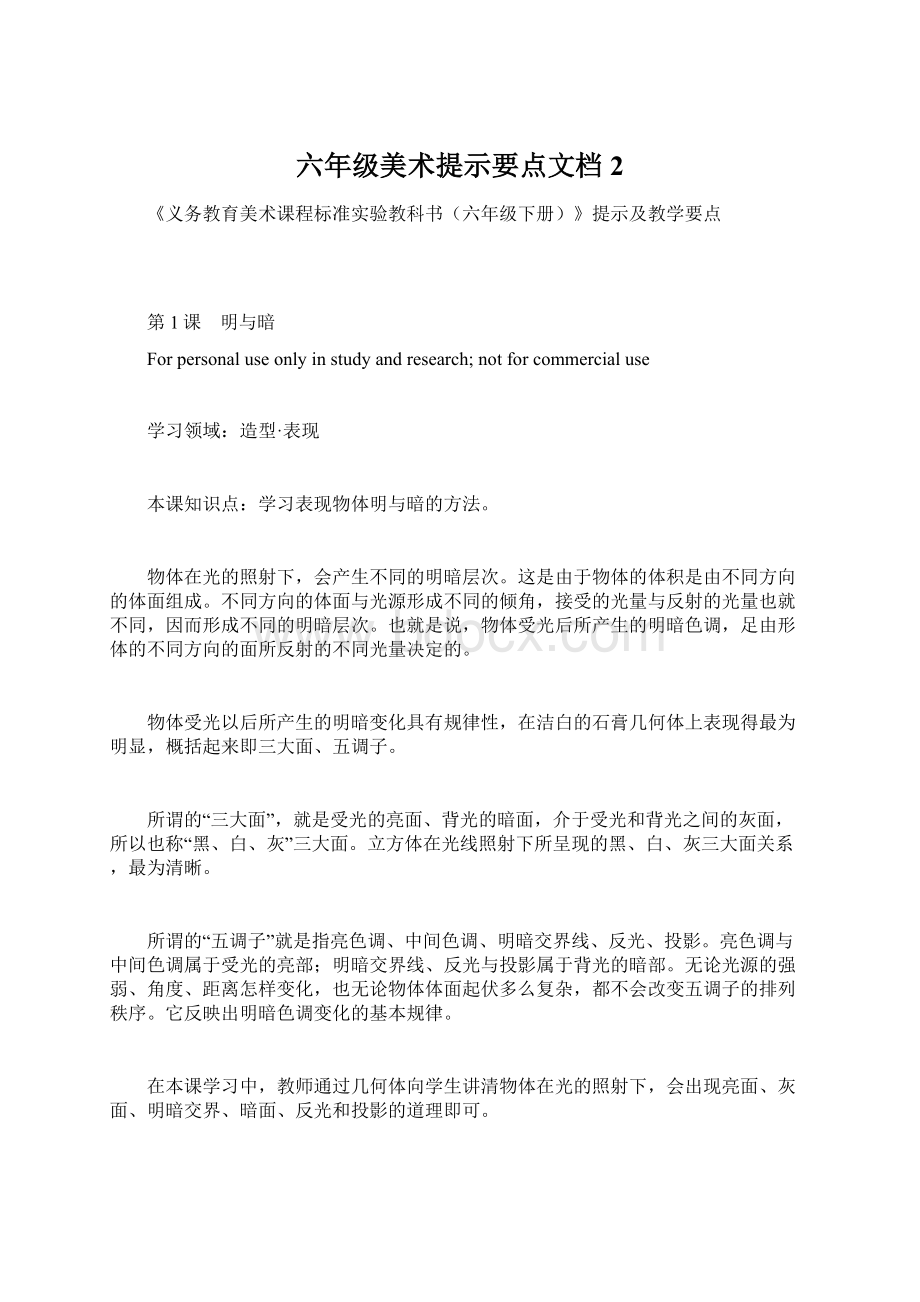 六年级美术提示要点文档 2.docx_第1页