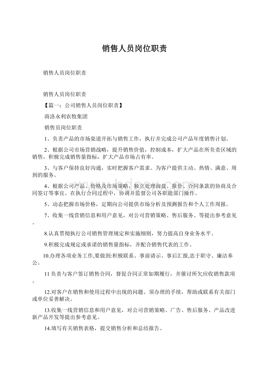 销售人员岗位职责Word文件下载.docx_第1页