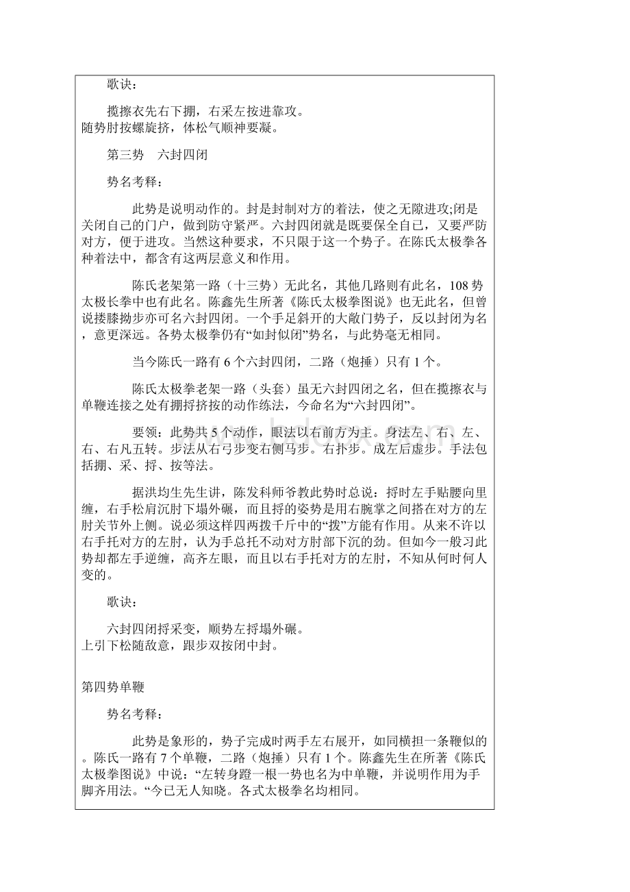 洪传陈式太极拳老架一路七十四式动作名称及拳谱详解总结Word文档下载推荐.docx_第2页