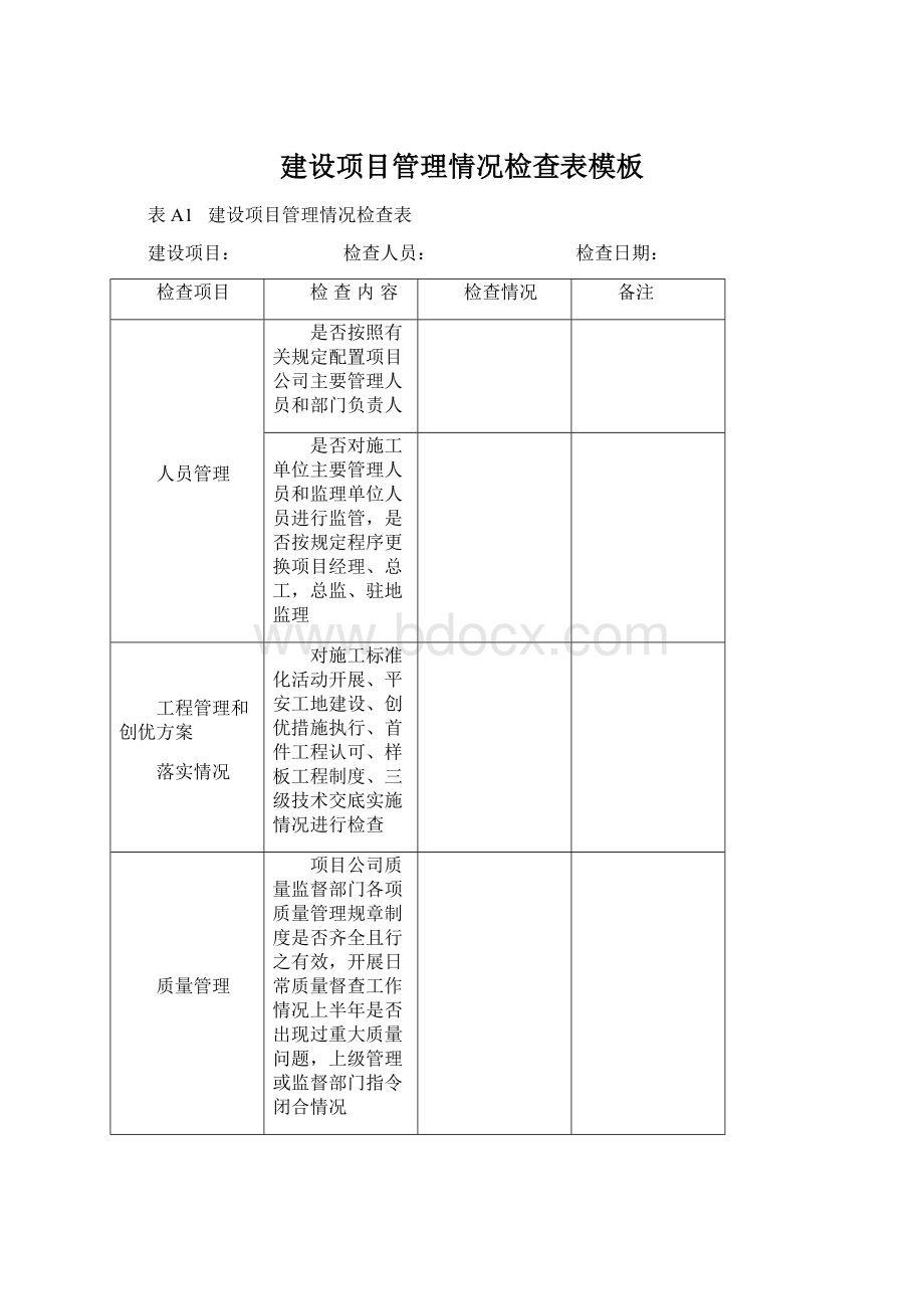 建设项目管理情况检查表模板.docx_第1页