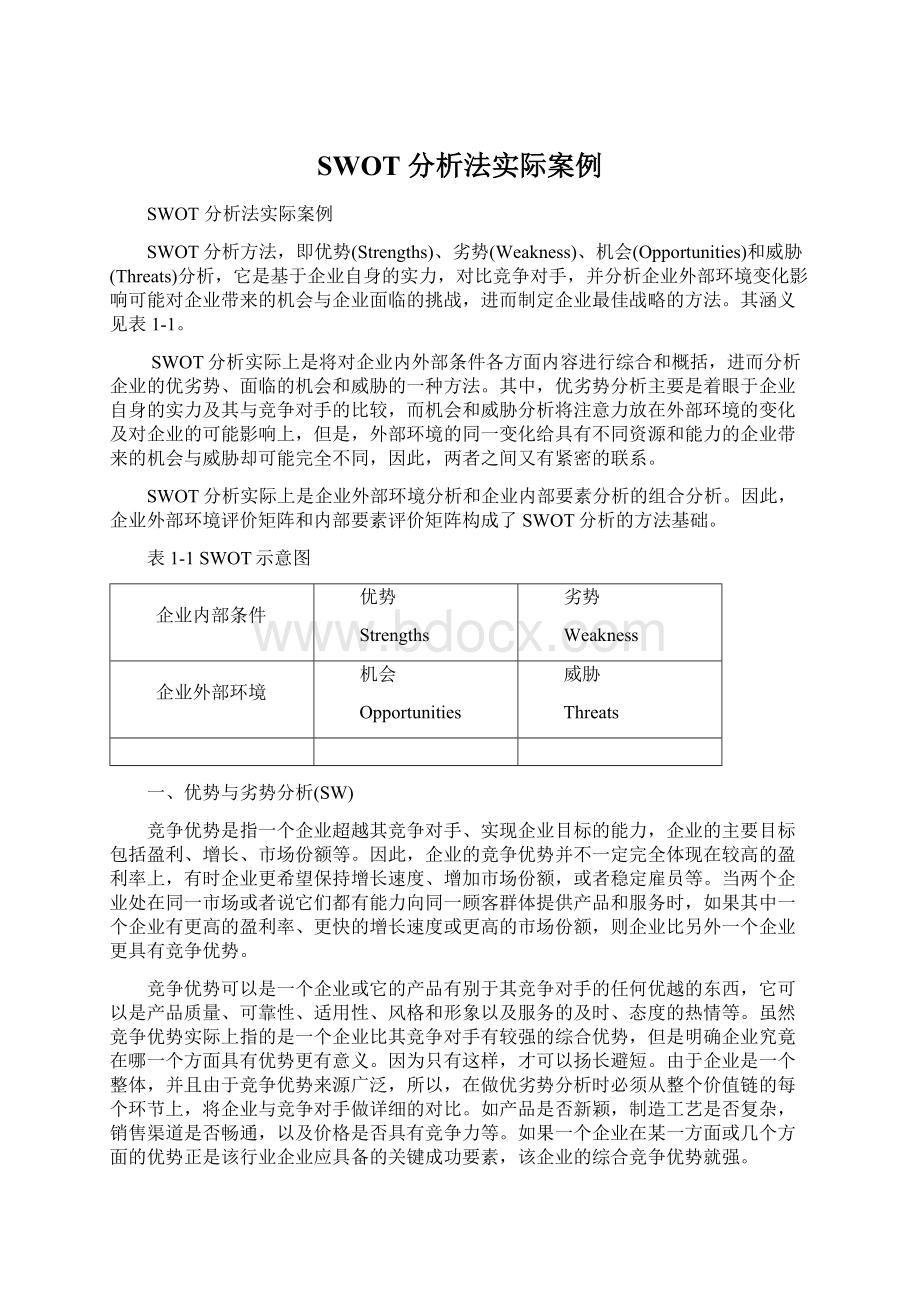 SWOT 分析法实际案例Word文档格式.docx