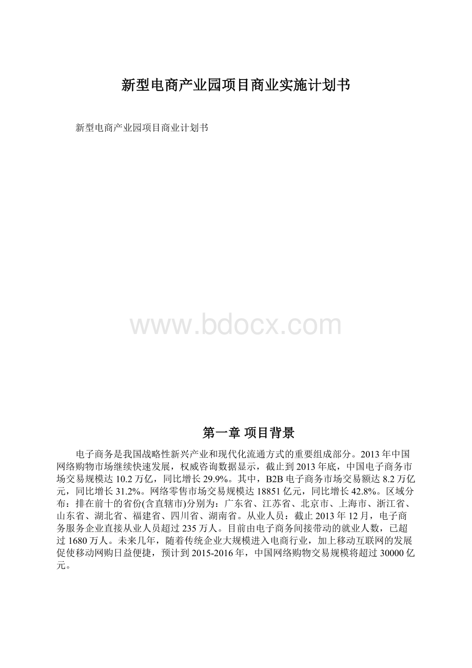 新型电商产业园项目商业实施计划书Word格式.docx