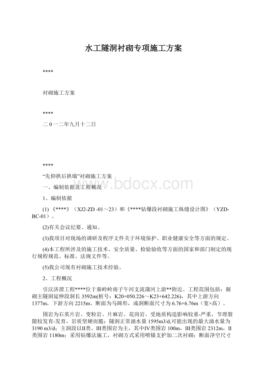 水工隧洞衬砌专项施工方案.docx_第1页