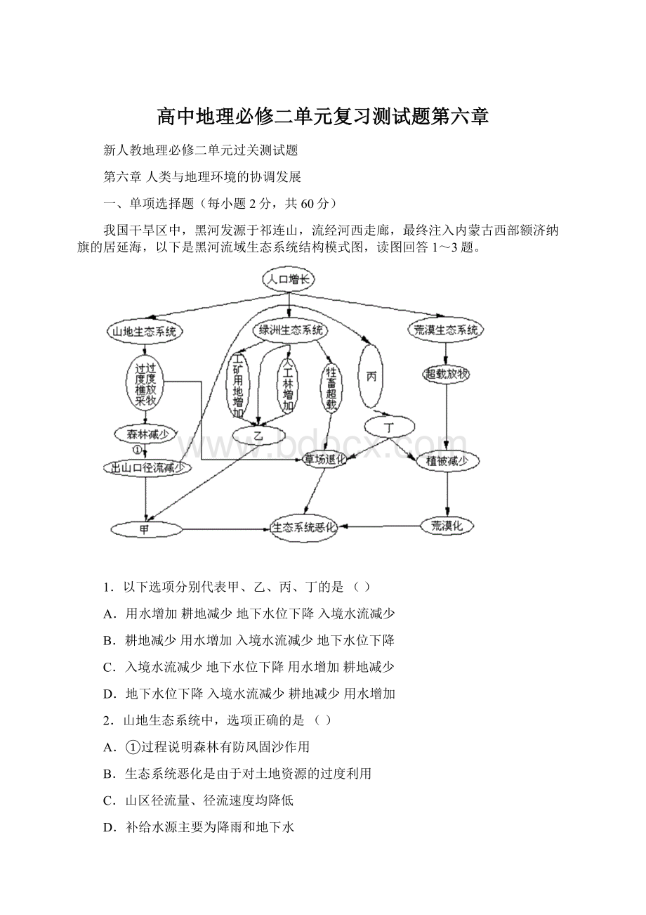 高中地理必修二单元复习测试题第六章.docx