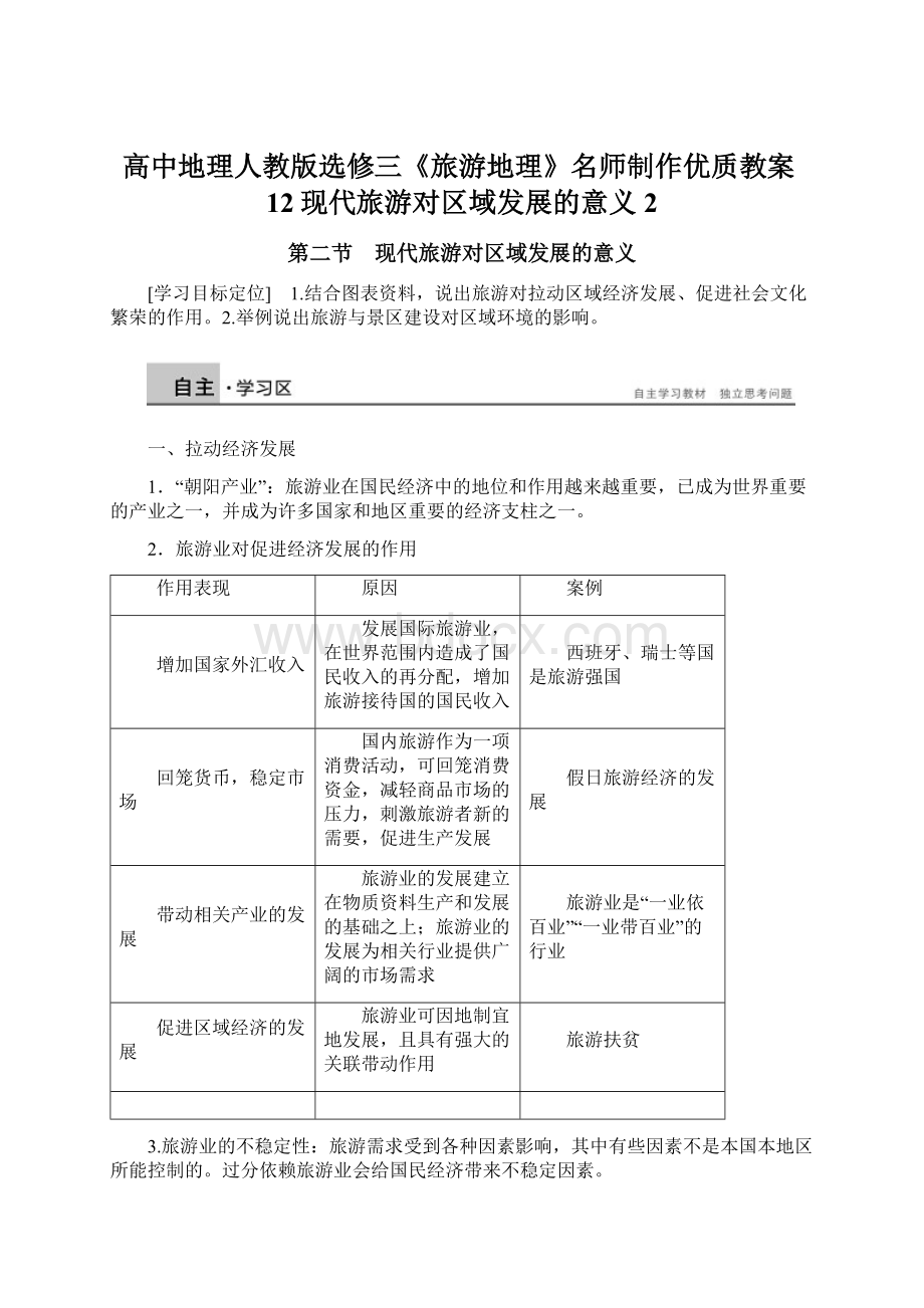 高中地理人教版选修三《旅游地理》名师制作优质教案12现代旅游对区域发展的意义2Word格式文档下载.docx