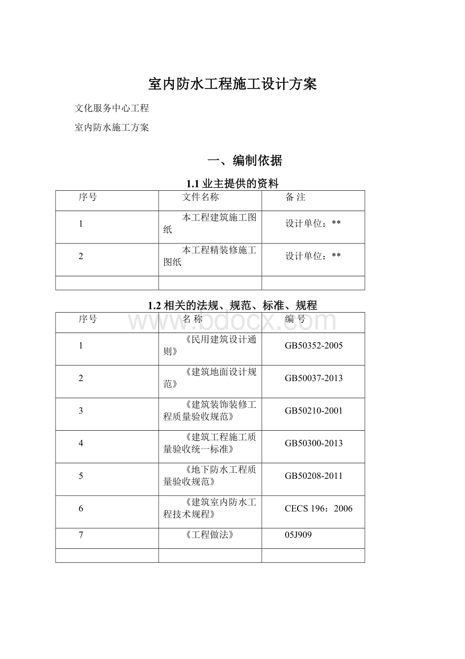 室内防水工程施工设计方案.docx