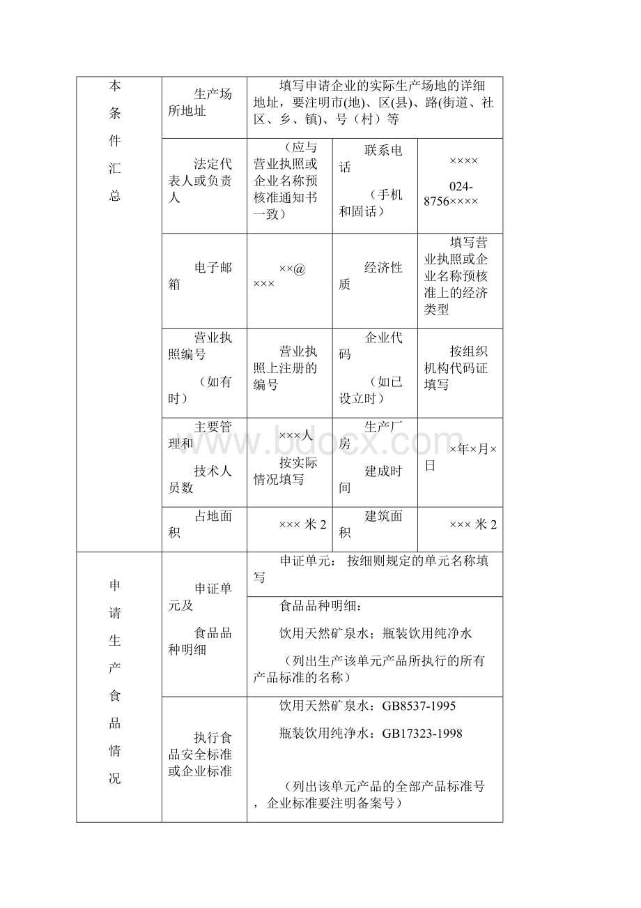 食品生产许可证申报资料填写要求及示范文本.docx_第3页