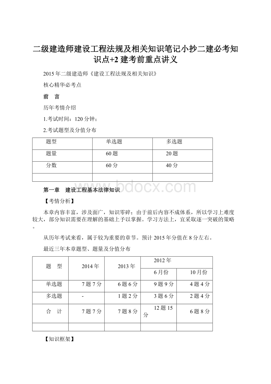 二级建造师建设工程法规及相关知识笔记小抄二建必考知识点+2建考前重点讲义Word下载.docx_第1页