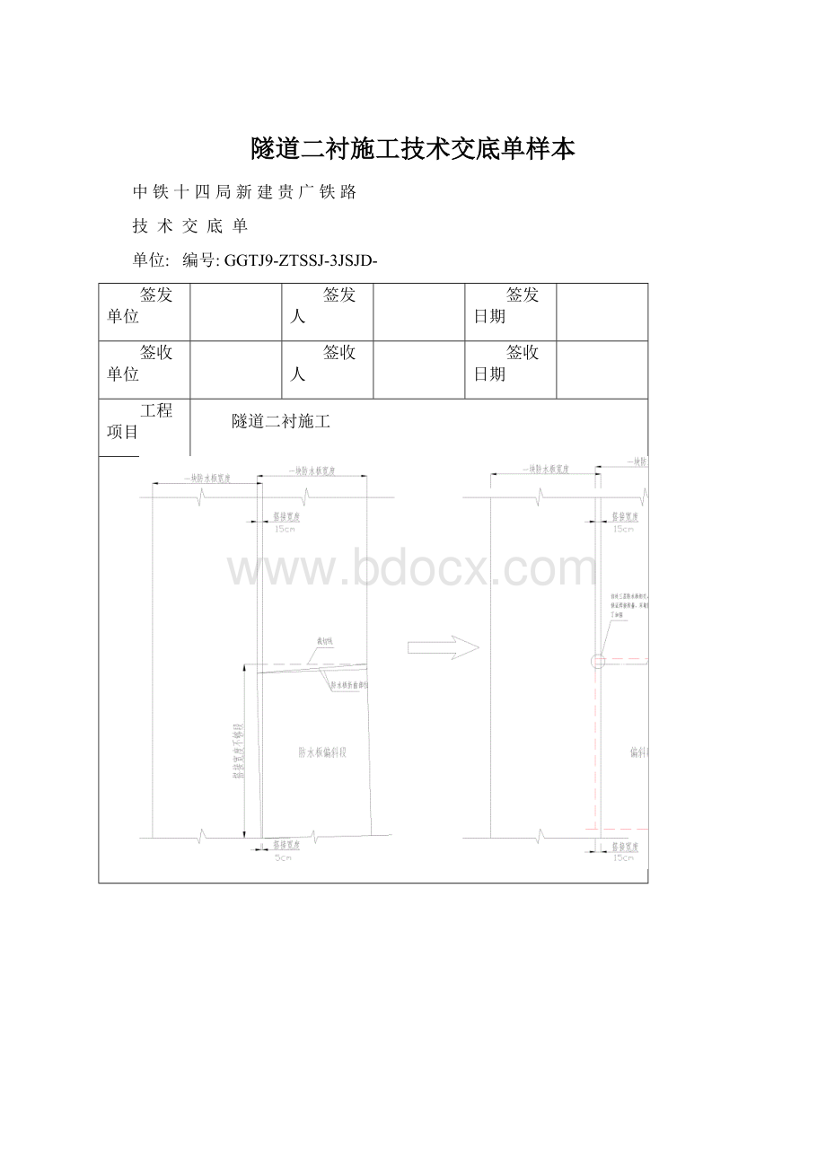 隧道二衬施工技术交底单样本Word文件下载.docx