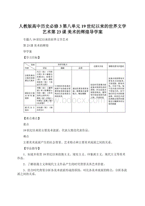 人教版高中历史必修3第八单元 19世纪以来的世界文学艺术第23课 美术的辉煌导学案.docx