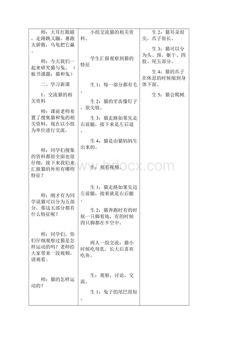 青岛版科学三下《猫和兔》表格教案.docx_第2页