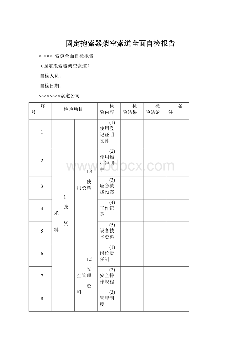 固定抱索器架空索道全面自检报告Word文档下载推荐.docx_第1页