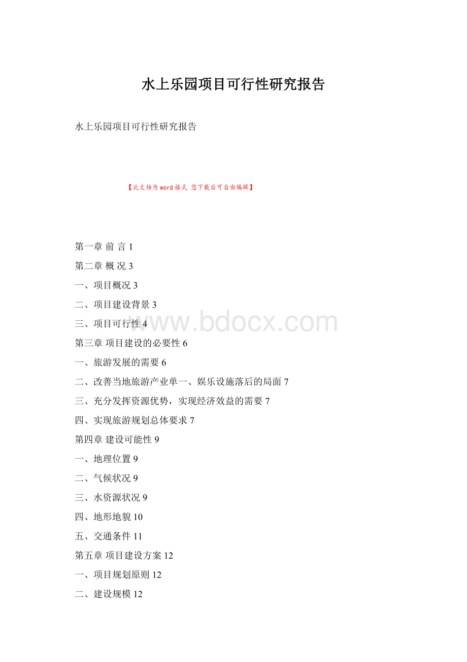 水上乐园项目可行性研究报告文档格式.docx_第1页