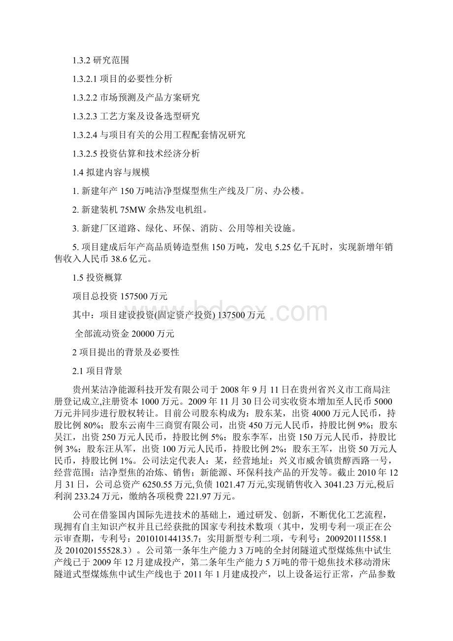 年产150万吨洁净型煤型焦项目可行性研究报告Word格式.docx_第2页