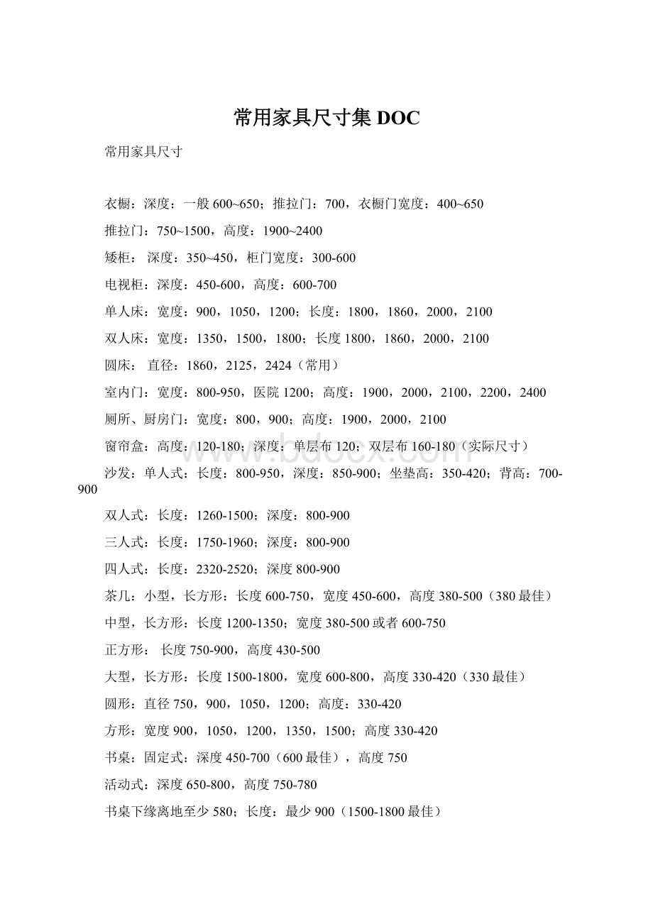 常用家具尺寸集DOC.docx_第1页