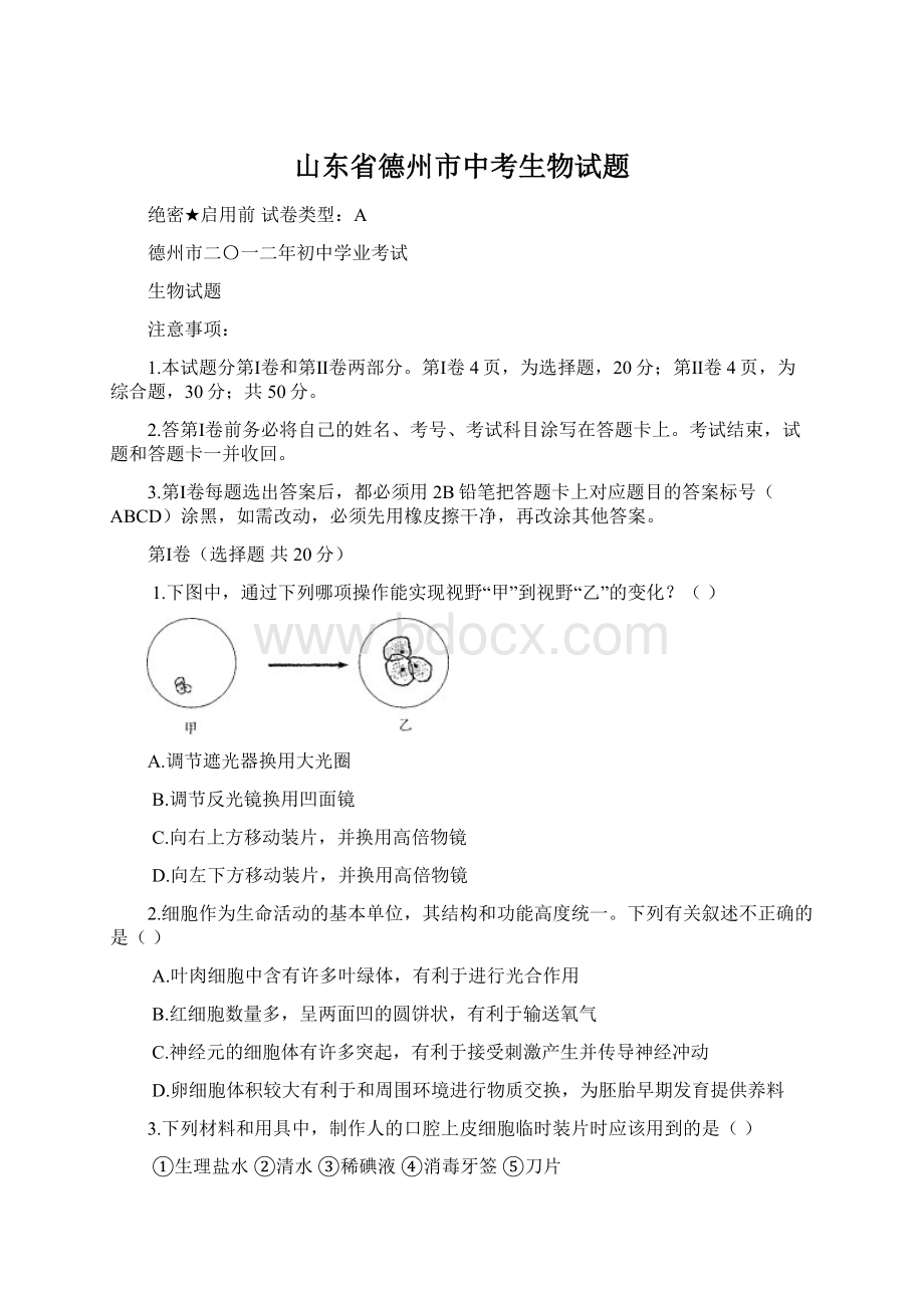 山东省德州市中考生物试题Word下载.docx_第1页