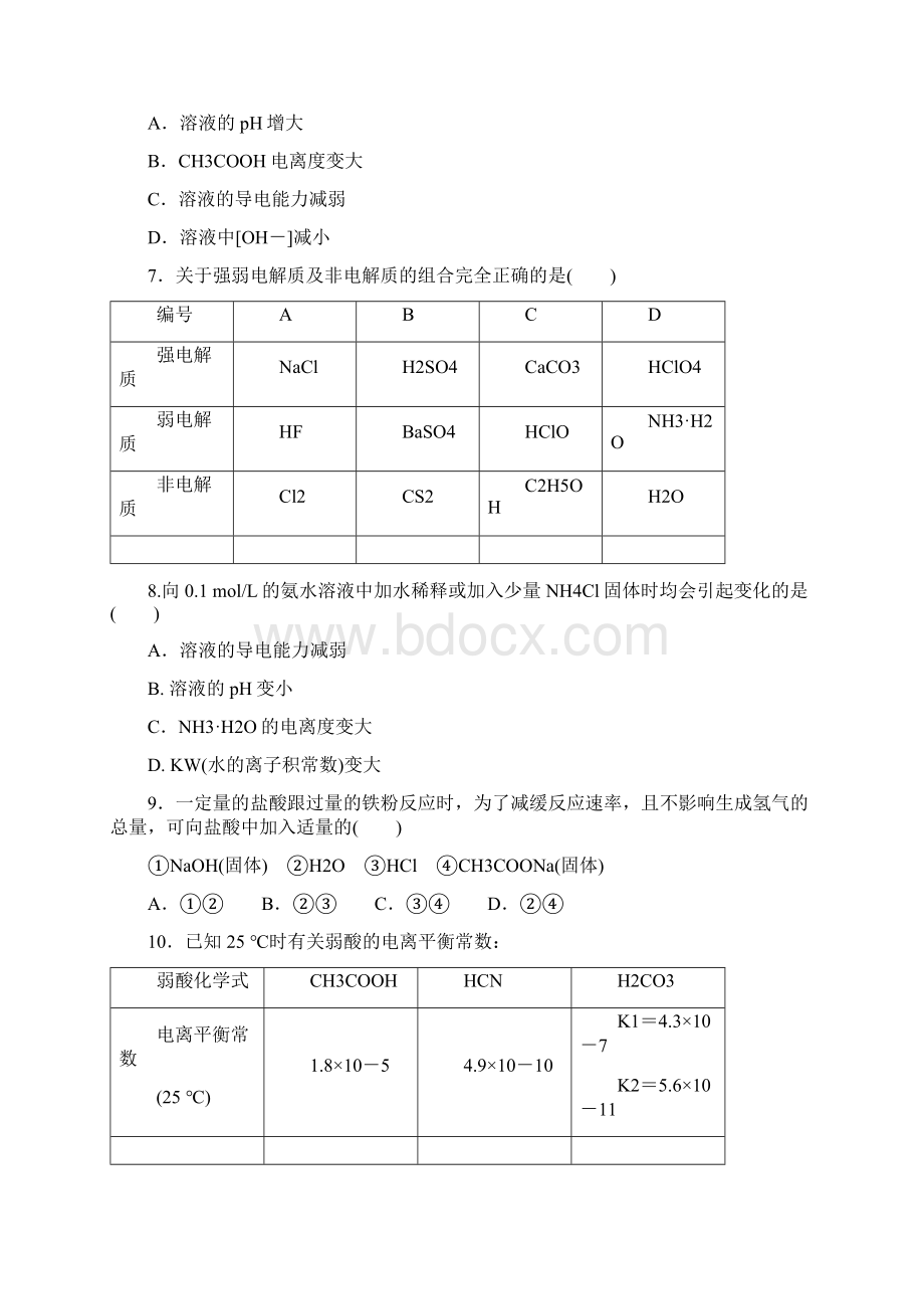 学年高二鲁科版化学选修4练习册321弱电解质的电离平衡.docx_第2页