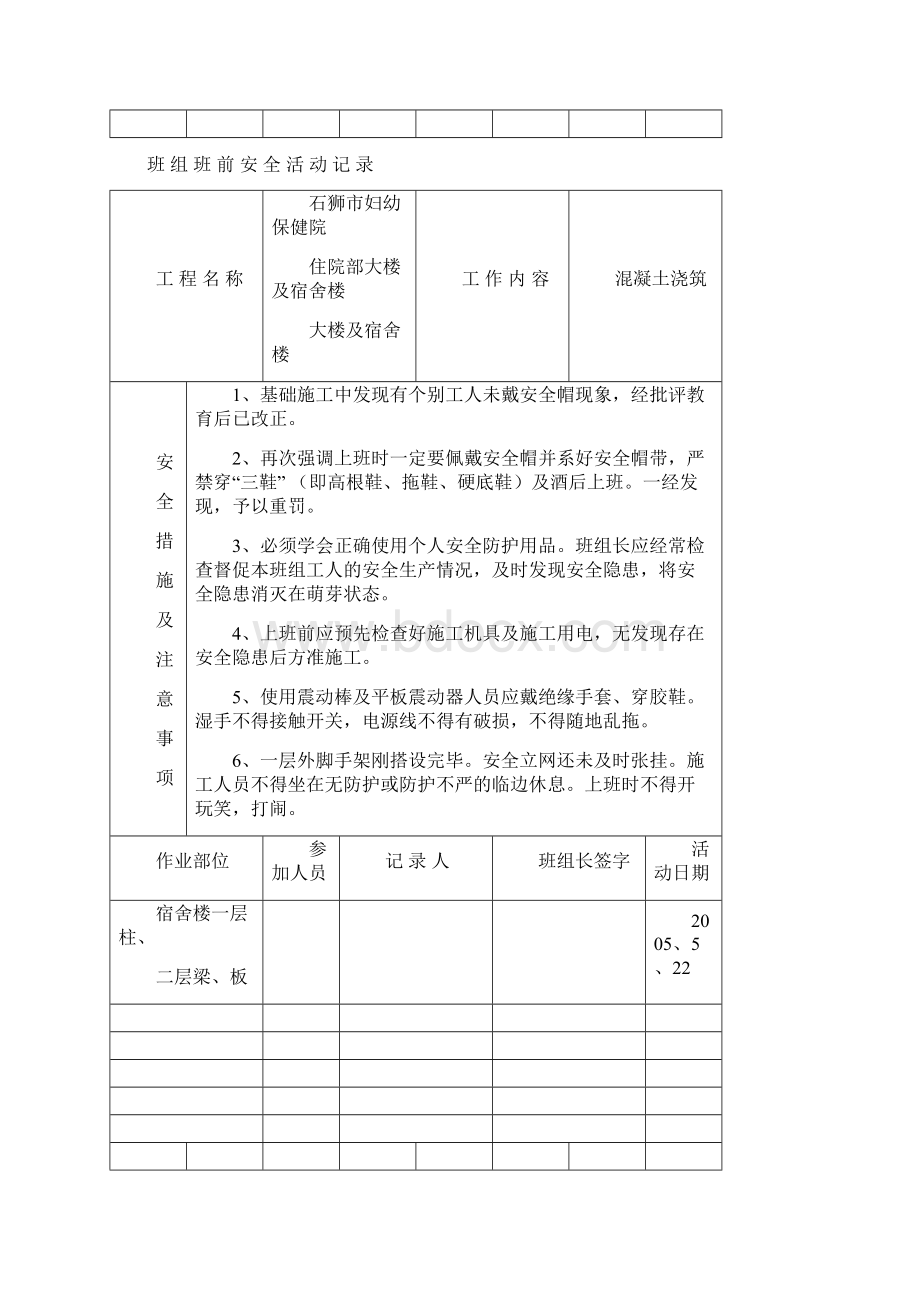 班 组 班 前 安 全 活 动 记 录Word文档格式.docx_第3页