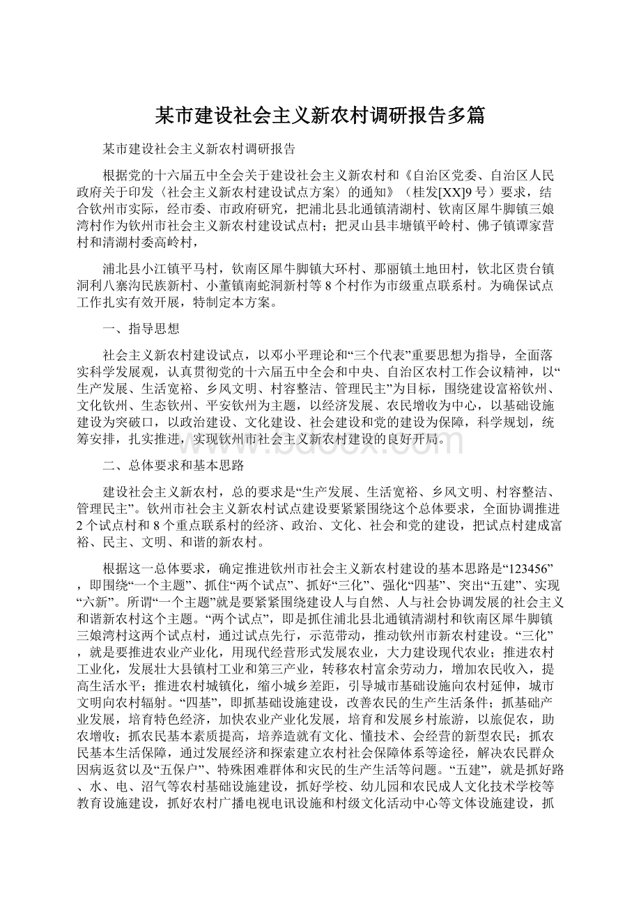 某市建设社会主义新农村调研报告多篇Word文档下载推荐.docx