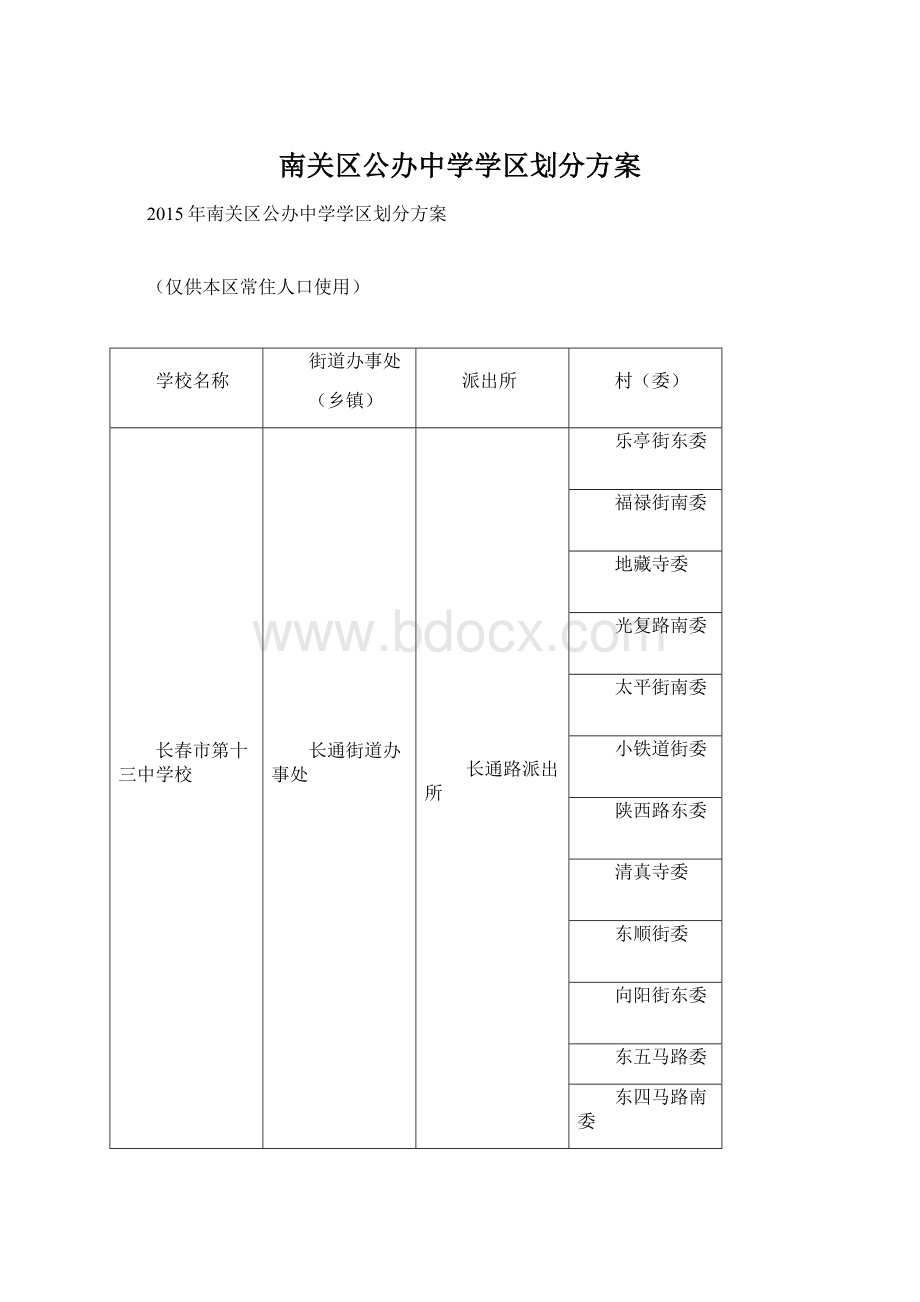 南关区公办中学学区划分方案Word格式.docx